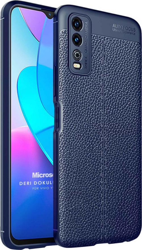 Vivo Y11s Kılıf Deri Dokulu Silikon Lacivert