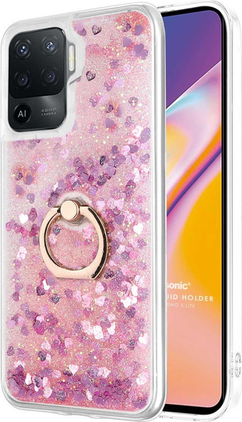 Oppo Reno 5 Lite Kılıf Glitter Liquid Holder Pembe