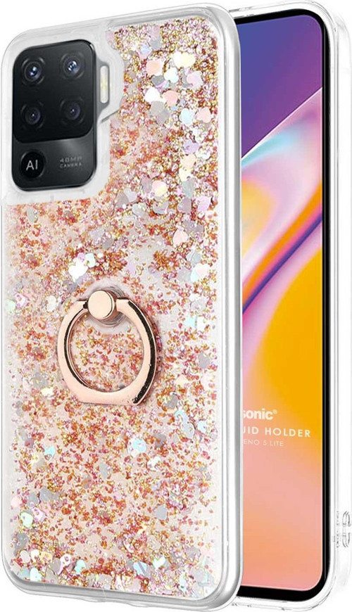Oppo Reno 5 Lite Kılıf Glitter Liquid Holder Gold