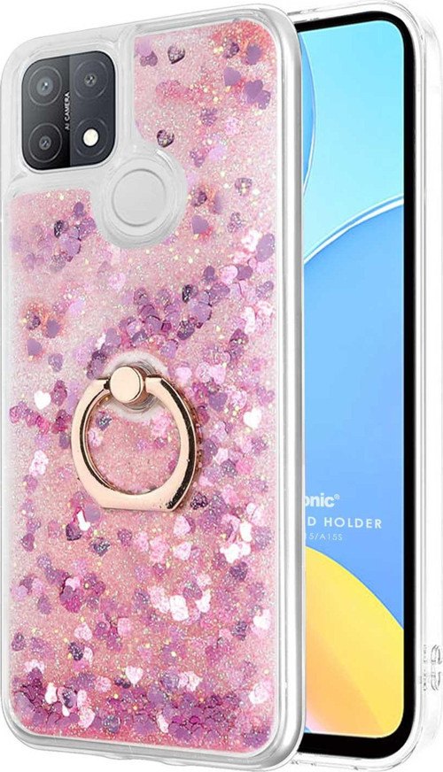 Oppo A15 Kılıf Glitter Liquid Holder Pembe