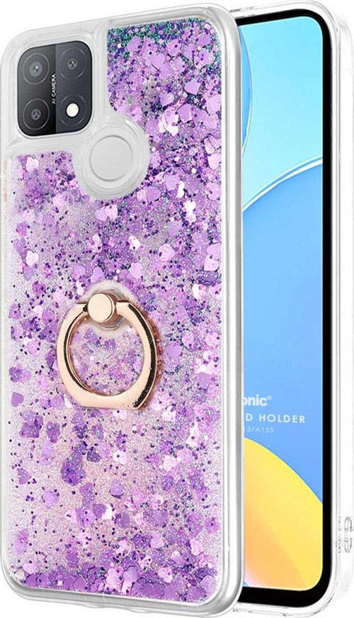 Oppo A15 Kılıf Glitter Liquid Holder Mor