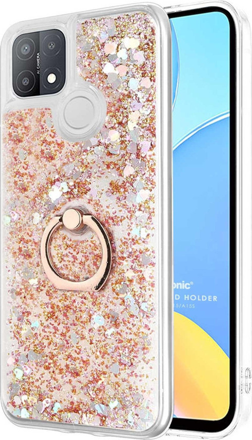 Oppo A15 Kılıf Glitter Liquid Holder Gold