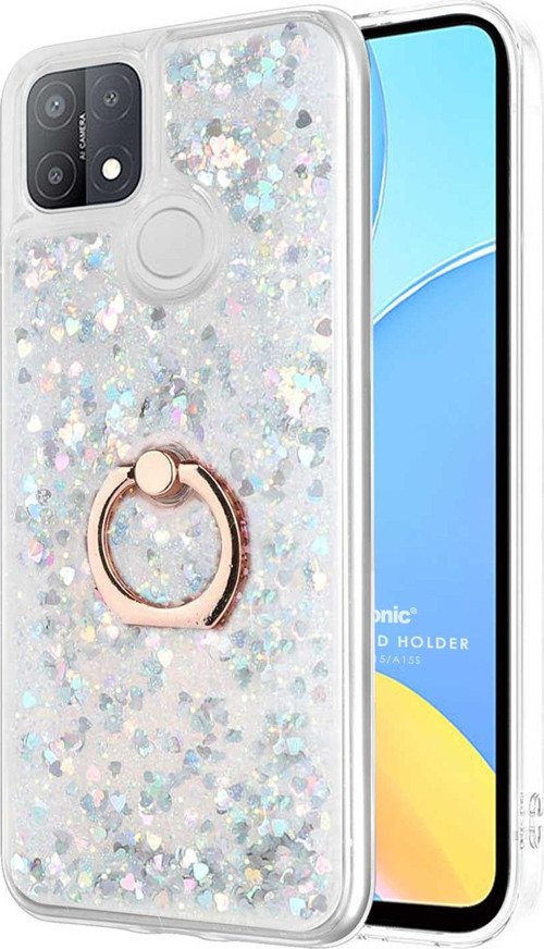 Oppo A15 Kılıf Glitter Liquid Holder Gümüş