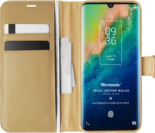 TCL 10 Plus Kılıf Delux Leather Wallet Gold