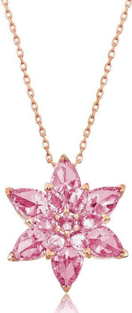 925 Ayar Gümüş Rose Pembe Lotus Çiçeği Kolye