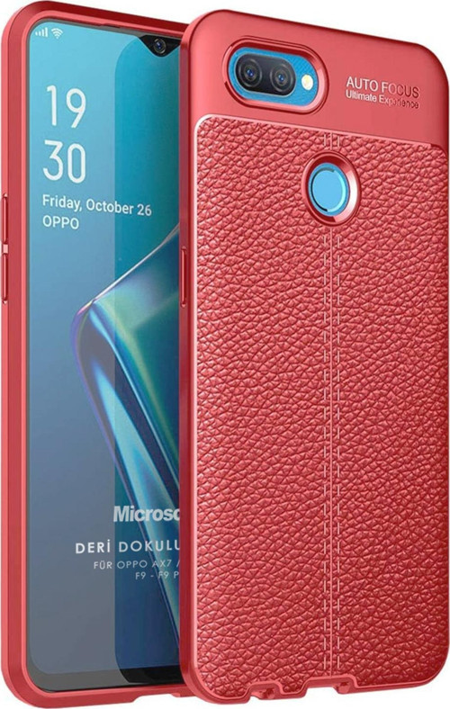 Oppo A5S Kılıf Deri Dokulu Silikon Kırmızı