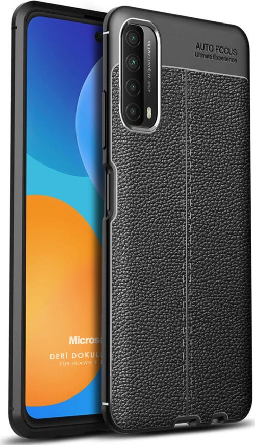 Huawei P Smart 2021 Kılıf Deri Dokulu Silikon Siyah