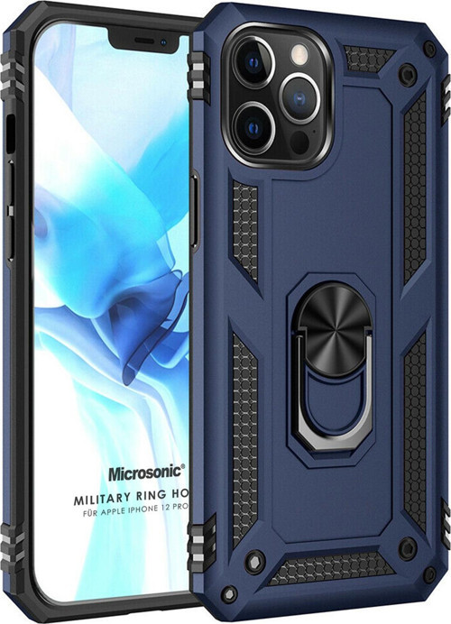 Apple iPhone 12 Pro Kılıf Military Ring Holder Lacivert