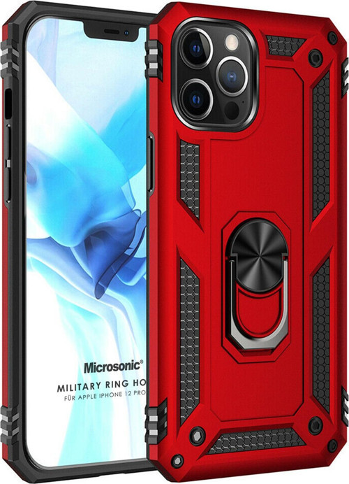Apple iPhone 12 Pro Kılıf Military Ring Holder Kırmızı