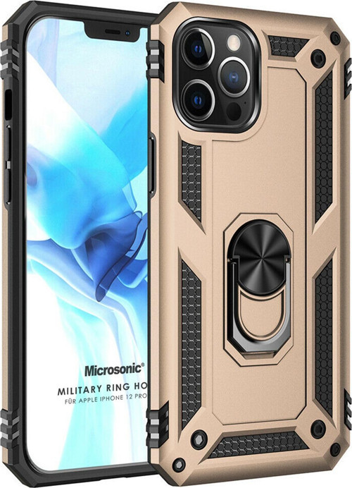 Apple iPhone 12 Pro Kılıf Military Ring Holder Gold