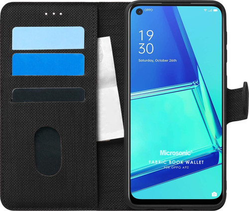 Oppo A92 Kılıf Fabric Book Wallet Siyah