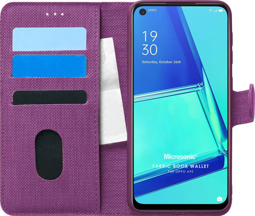 Oppo A92 Kılıf Fabric Book Wallet Mor