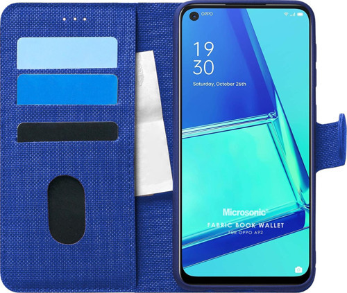 Oppo A92 Kılıf Fabric Book Wallet Lacivert
