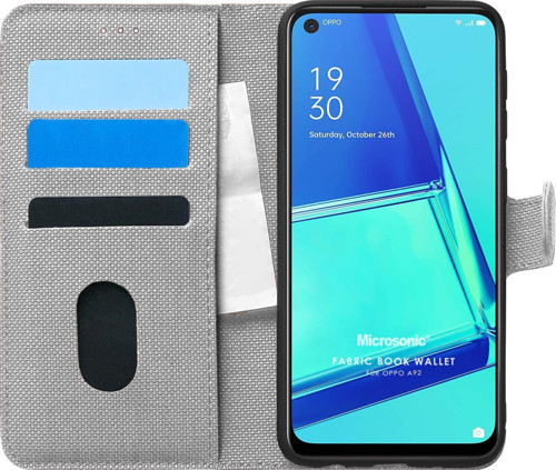 Oppo A92 Kılıf Fabric Book Wallet Gri