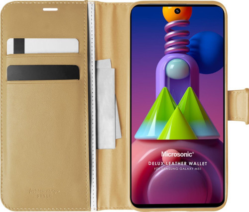 Samsung Galaxy M51 Kılıf Delux Leather Wallet Gold