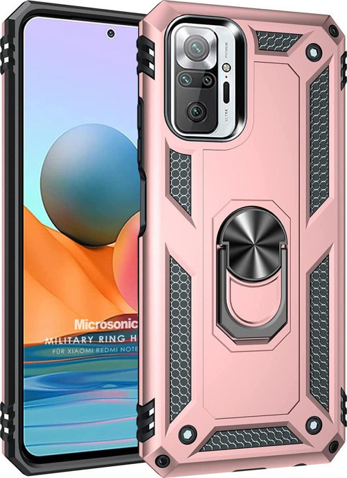 Xiaomi Redmi Note 10 Pro Kılıf Military Ring Holder Rose Gold