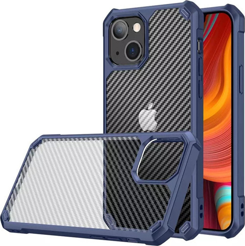 Apple Iphone 13 Kılıf Şeffaf Karbon Fiber Desen Korumalı Kapak