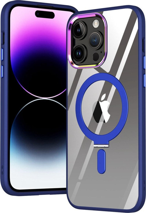 Apple Iphone 14 Pro Max Kılıf Standlı Magsafe Manyetik Kablosuz Şarj Uyumlu Renkli Şeffaf Kapak