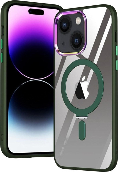 Apple Iphone 13 Kılıf Standlı Magsafe Wireless Kablosuz Şarj Uyumlu Manyetik Renkli Şeffaf Kapak