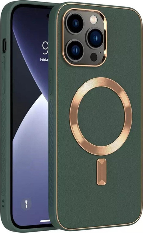 Apple Iphone 15 Kılıf Gold Magsafe Wireless Kablosuz Şarj Uyum Suni Deri Hibrit Kapak