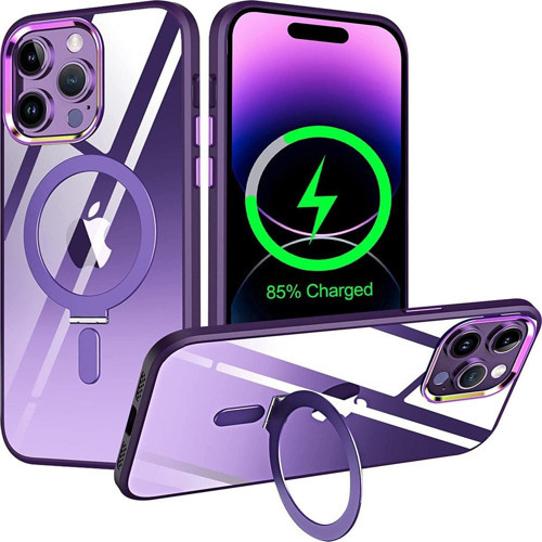 Apple Iphone 13 Pro Kılıf Standlı Magsafe Wireless Kablosuz Şarj Uyumlu Manyetik Renkli Şeffaf Kapak