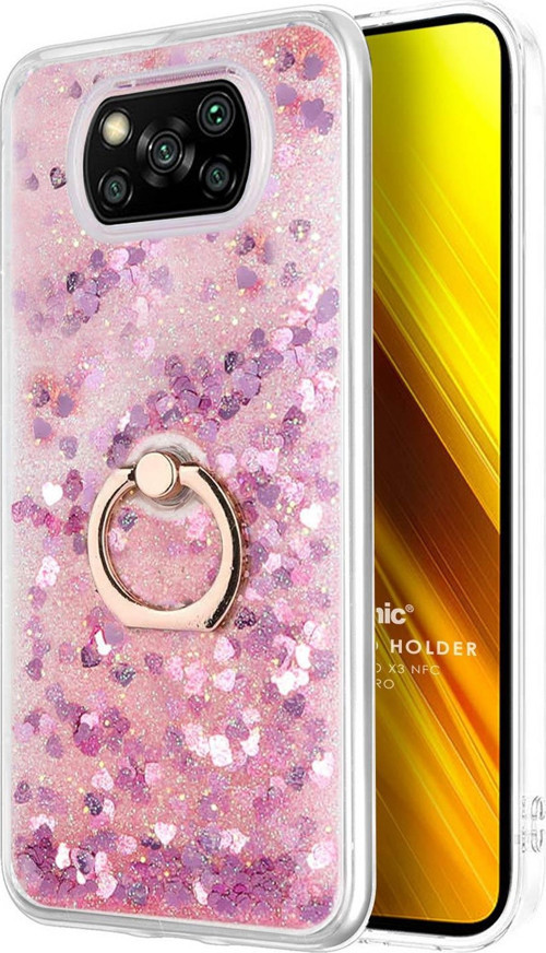 Xiaomi Poco X3 Pro Kılıf Glitter Liquid Holder Pembe