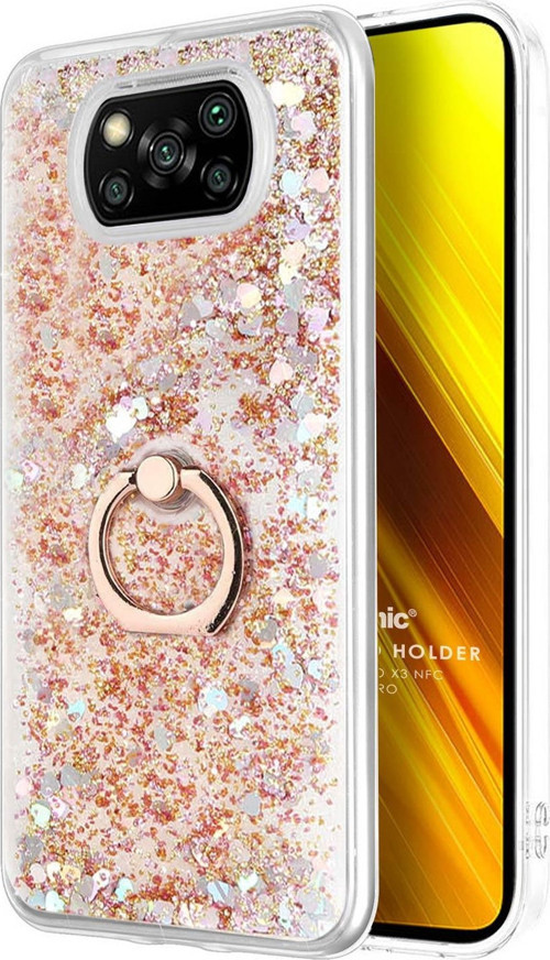 Xiaomi Poco X3 Pro Kılıf Glitter Liquid Holder Gold