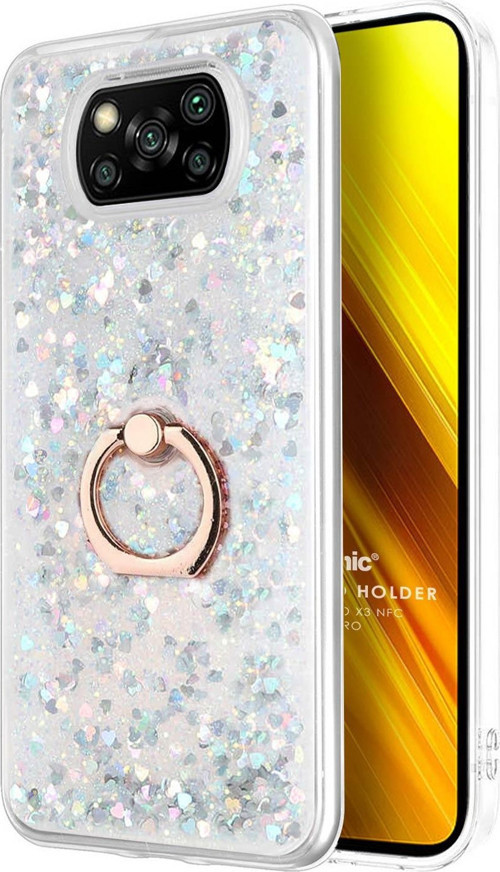 Xiaomi Poco X3 Pro Kılıf Glitter Liquid Holder Gümüş