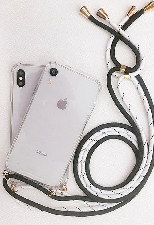 Iphone Xr Siyah Şeffaf Boyun Omuz Askılı Ipli Kordonlu Kılıf