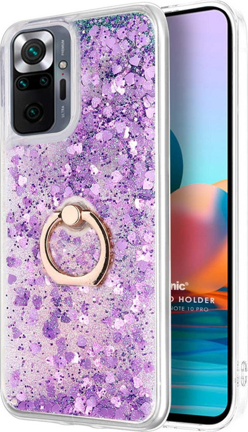 Xiaomi Redmi Note 10 Pro Kılıf Glitter Liquid Holder Mor