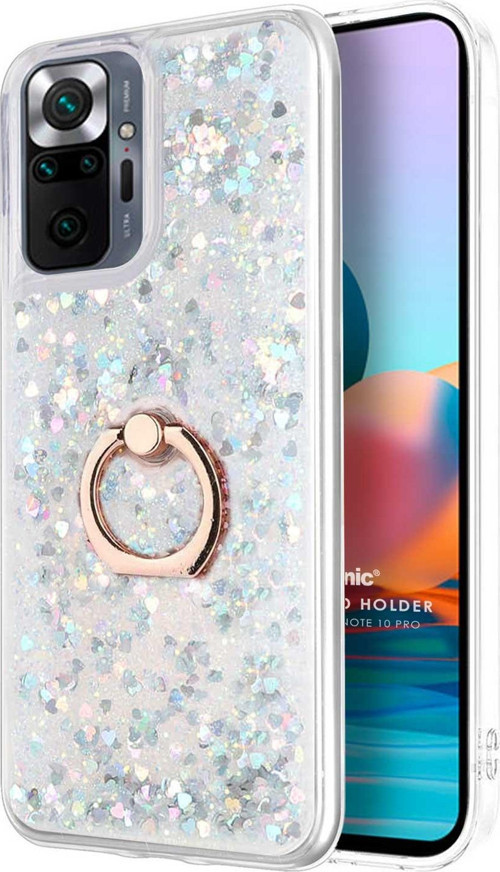 Xiaomi Redmi Note 10 Pro Kılıf Glitter Liquid Holder Gümüş