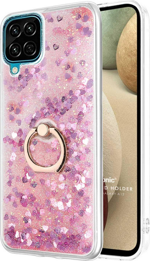 Samsung Galaxy A12 Kılıf Glitter Liquid Holder Pembe