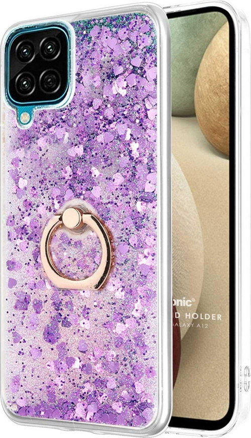 Samsung Galaxy A12 Kılıf Glitter Liquid Holder Mor