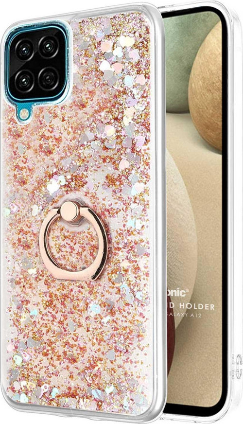 Samsung Galaxy A12 Kılıf Glitter Liquid Holder Gold