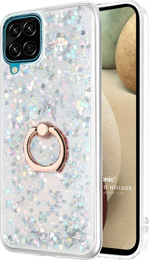 Samsung Galaxy A12 Kılıf Glitter Liquid Holder Gümüş