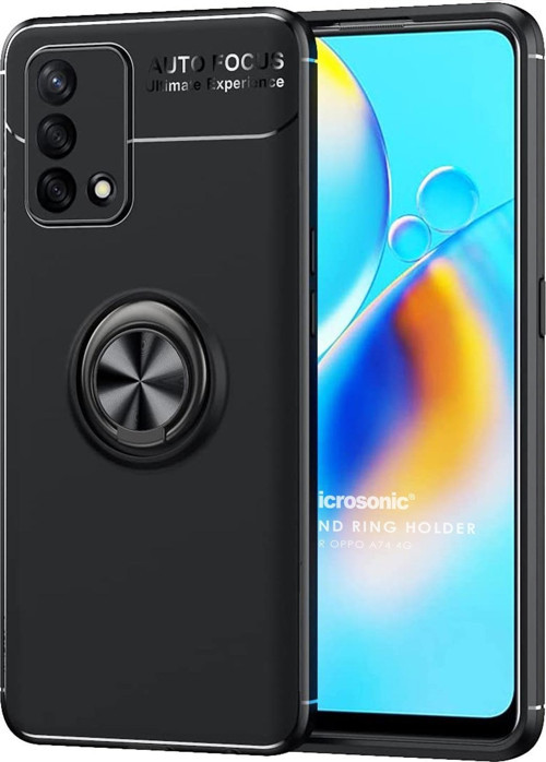 Oppo A74 4G Kılıf Kickstand Ring Holder Siyah