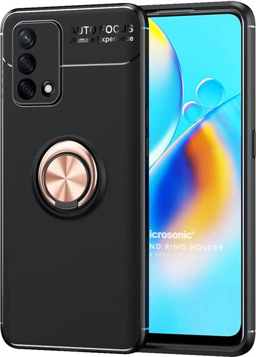 Oppo A74 4G Kılıf Kickstand Ring Holder Siyah Rose