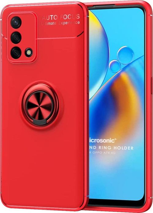 Oppo A74 4G Kılıf Kickstand Ring Holder Kırmızı