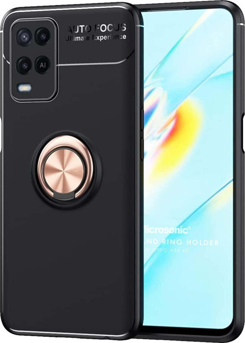 Oppo A54 4G Kılıf Kickstand Ring Holder Siyah Rose