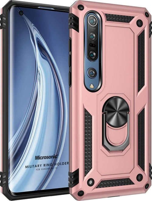 Xiaomi Mi 10 Kılıf Military Ring Holder Rose Gold