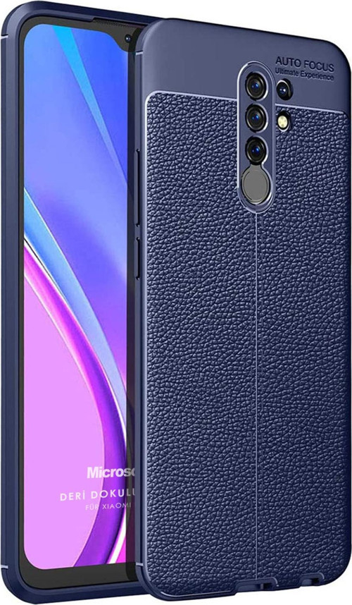Xiaomi Redmi 9 Kılıf Deri Dokulu Silikon Lacivert