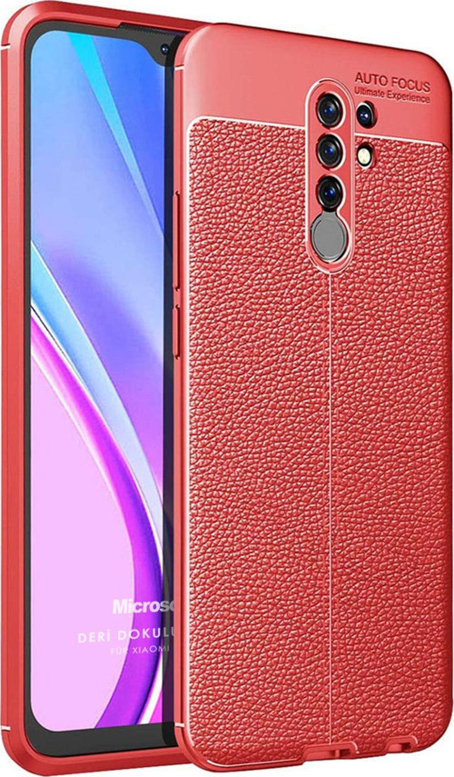 Xiaomi Redmi 9 Kılıf Deri Dokulu Silikon Kırmızı