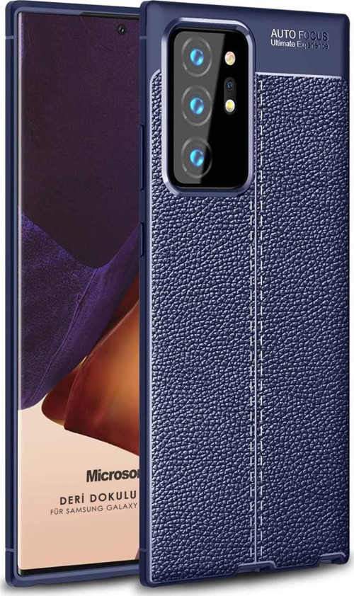 Samsung Galaxy Note 20 Ultra Kılıf Deri Dokulu Silikon Lacivert