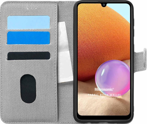 Samsung Galaxy A32 4G Kılıf Fabric Book Wallet Gri