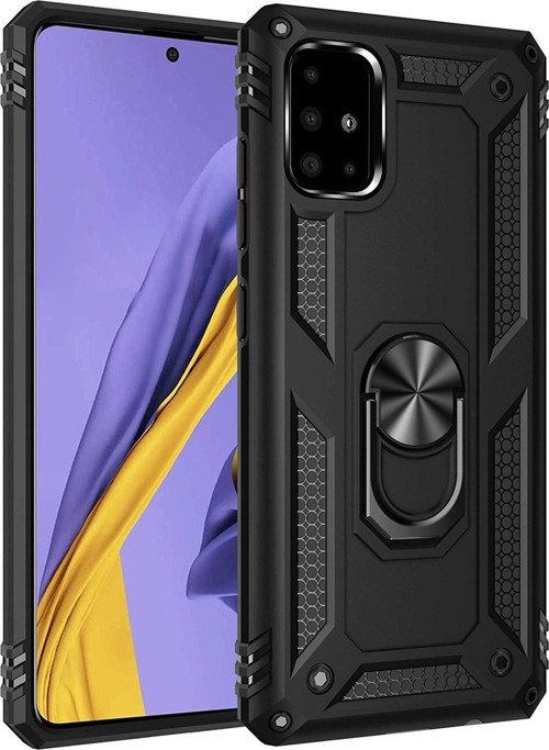 Samsung Galaxy A51 Kılıf Military Ring Holder Siyah