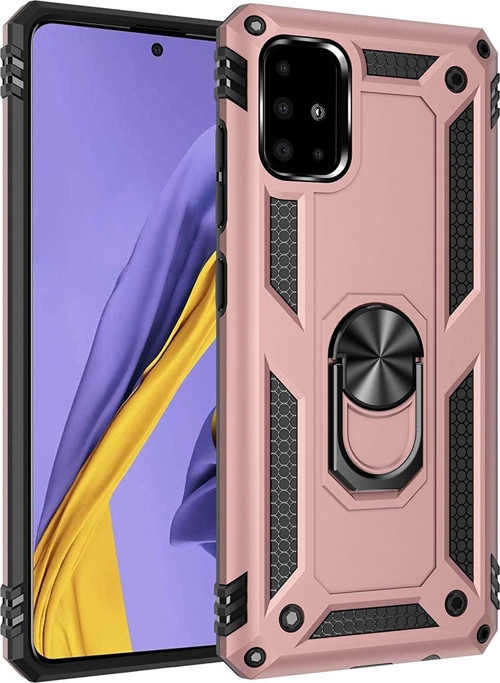 Samsung Galaxy A51 Kılıf Military Ring Holder Rose Gold