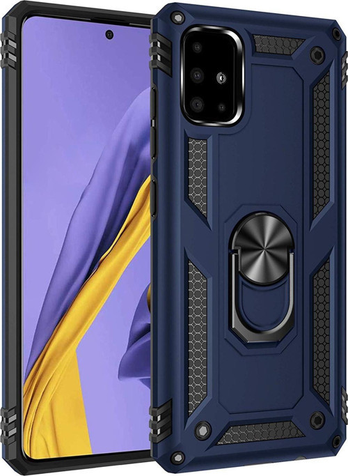Samsung Galaxy A51 Kılıf Military Ring Holder Lacivert