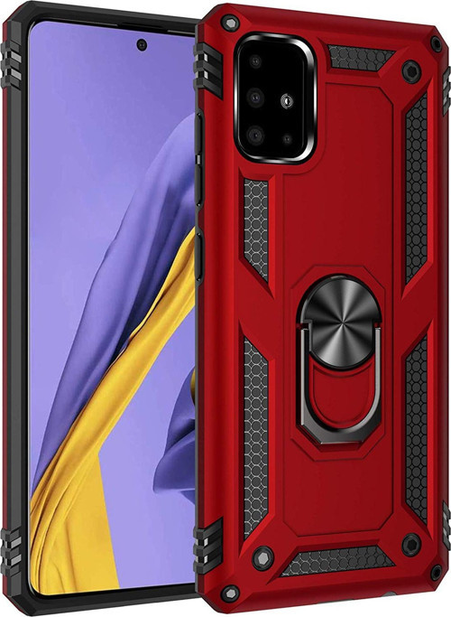 Samsung Galaxy A51 Kılıf Military Ring Holder Kırmızı