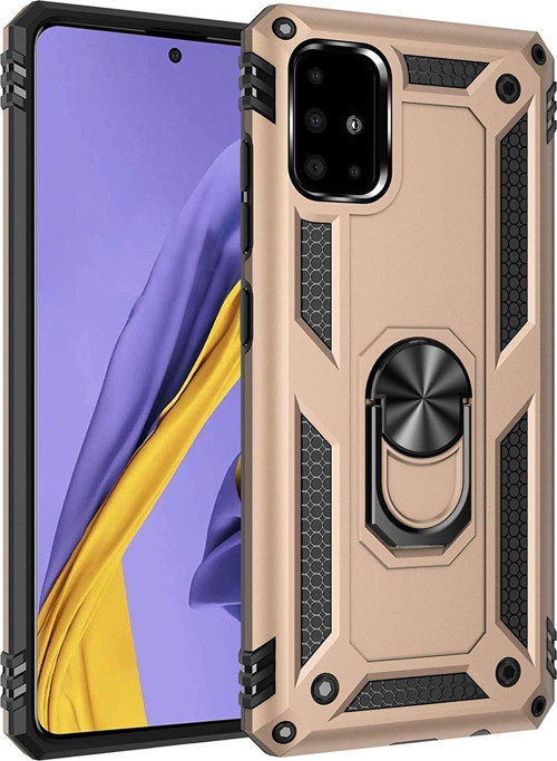 Samsung Galaxy A51 Kılıf Military Ring Holder Gold