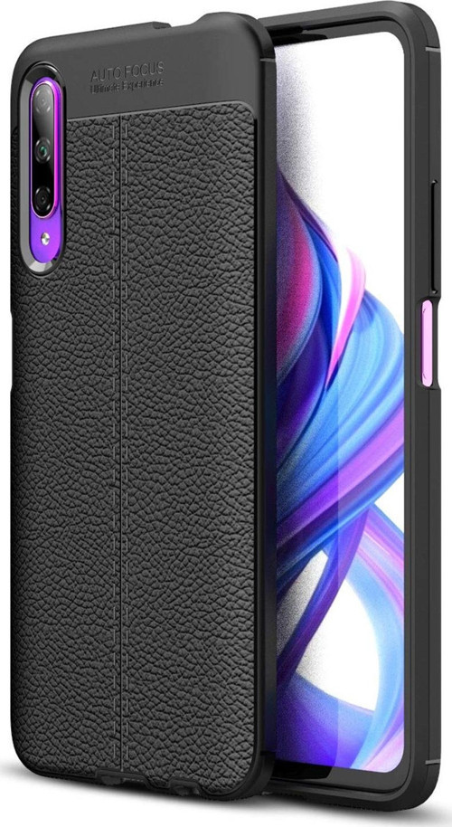 Huawei P Smart Pro Kılıf Deri Dokulu Silikon Siyah
